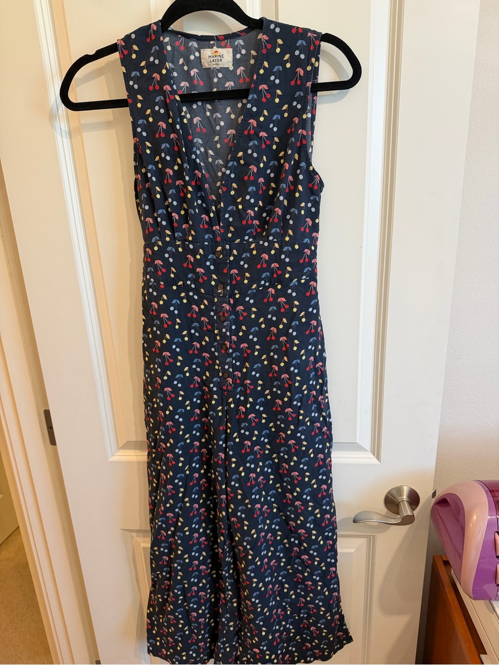 Marine Layer wide leg cherry printed jumpsuit, size medium